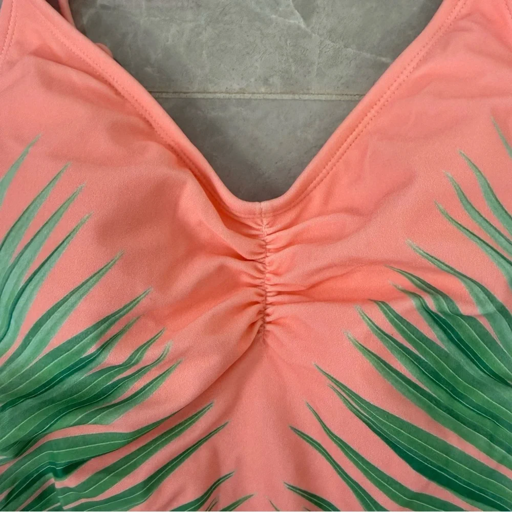 Women’s Xhilaration Palm Print One Piece Swimsuit Scoop Back Adjustable Straps M - Picture 4 of 16